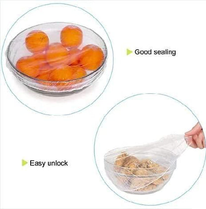 Plastic Bags - Reusable Elastic Food Storage Plastic Covers (Pack of 100)